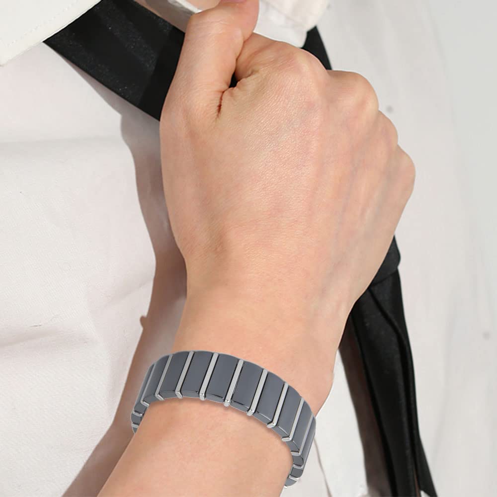 Germanium Bracelet Ceramic Bangle Hematite Magnetic Bangle Static Elimination Bracelet Health Accessory [Hachi] Men's (19.5cm, Black)