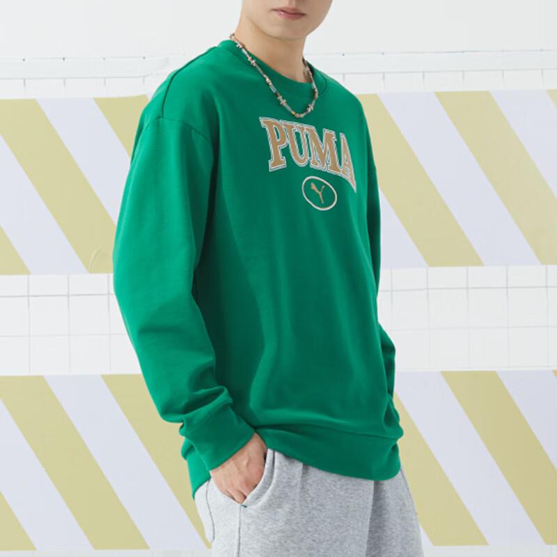 Puma Buchstabenaufdruck Rundhals Lässig Langarm College-Stil Sweatshirt Unisex Sweatshirt Grün 682929-86