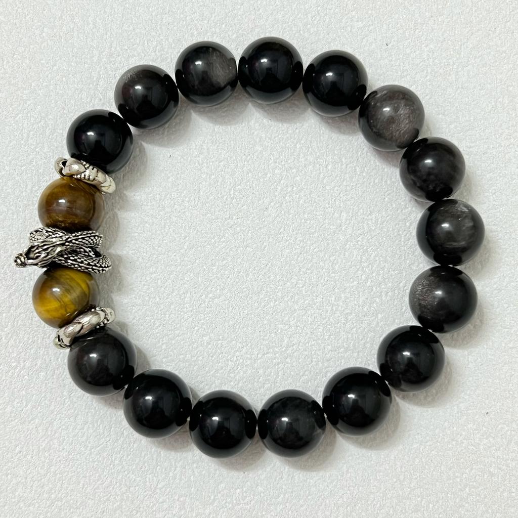 Obsidian Bracelet For Men 12mm Natural Stone Stretch Beaded Bracelets Handmade Round Bangle Jewelry Gifts