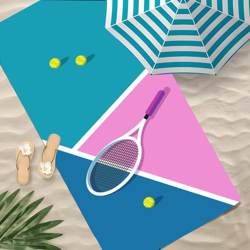 W-Wimbledon Muster Cartoon Handtuch Polyester Strandtuch Schnelltrocknend Sandfrei Badetuch für Sommer Pool Reise Urlaub