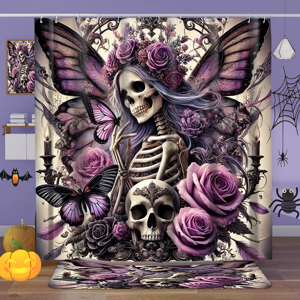 Hallowmas Totenkopf Blume Schmetterling Duschvorhang Badezimmer Duschvorhang Wasserdicht Mit 12 Haken Fische Heim Deko Kostenloser Versand