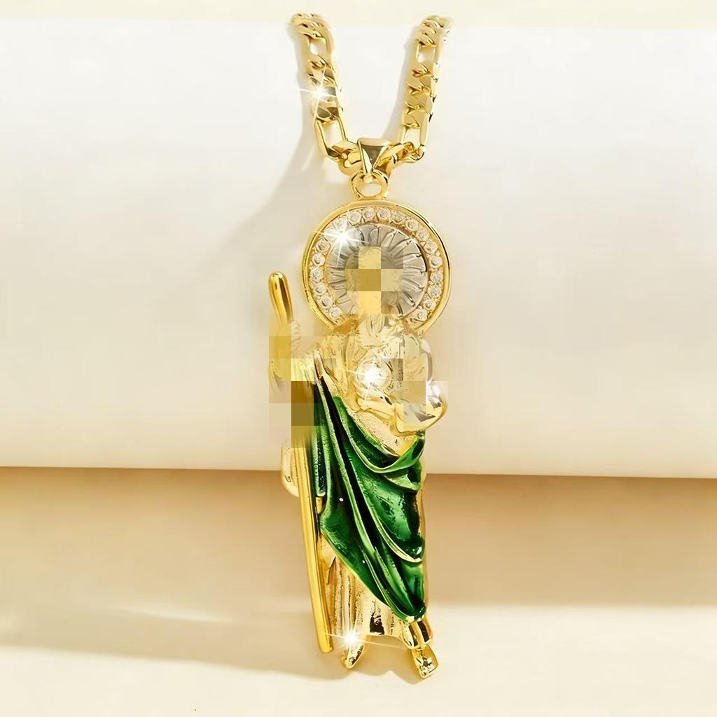 European & American Gold-Plated Saint Jude Pendant Necklace - Unisex Statement Collarbone Chain.