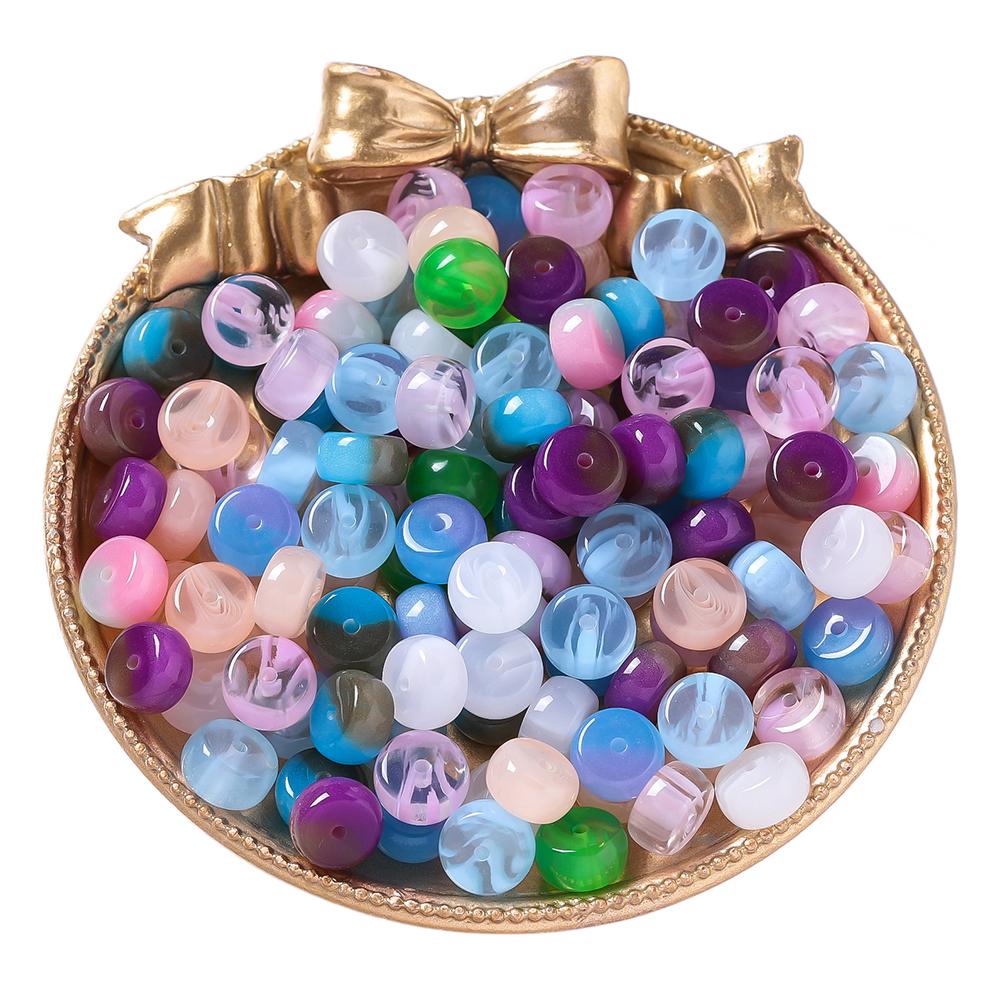 10pcs/Pack Mixed Color Resin Flat Round Beads Spacer Loose Charms Beads for DIY Bracelet Necklace Jewelry Making Accessories