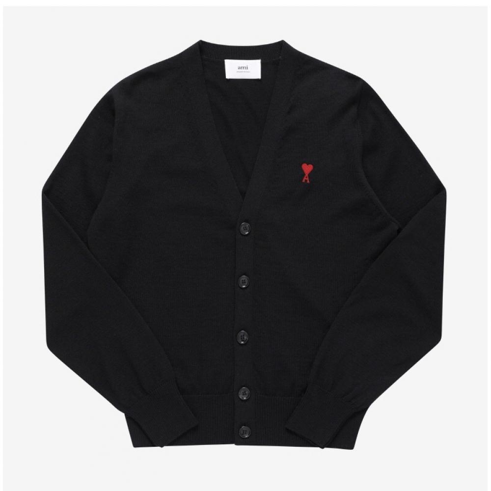 Ami Small Heart Logo V Neck Men S Cardigan Bfhkc111 Kn0025 001