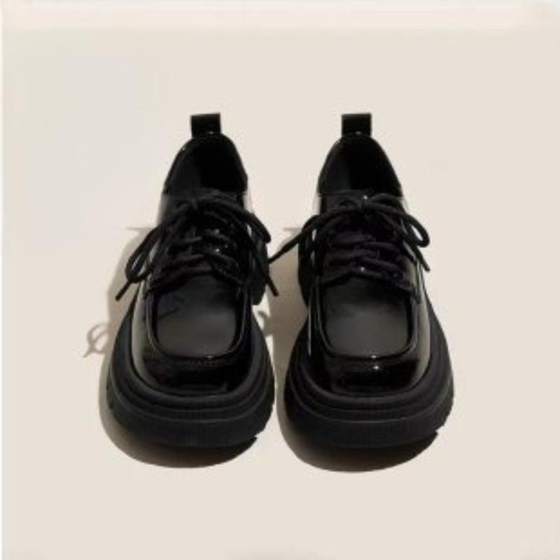 High-heel Versatile Lace-up Leather Shoes for Women - New Trendy Retro Style Flats