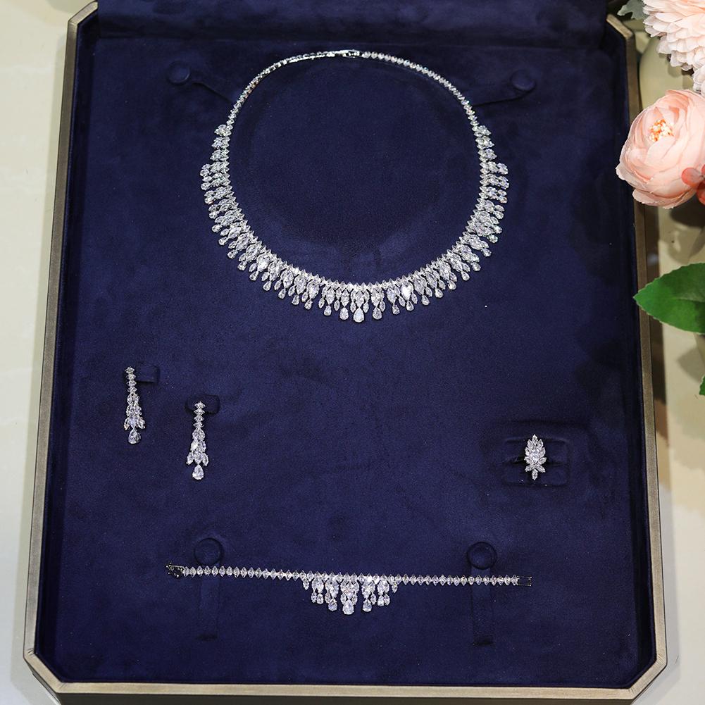Neuer Eingang Zirkonia Halskette und Ohrringe Brautschmuck-Set für Damen Abschlussball Hochzeit Party Zubehör