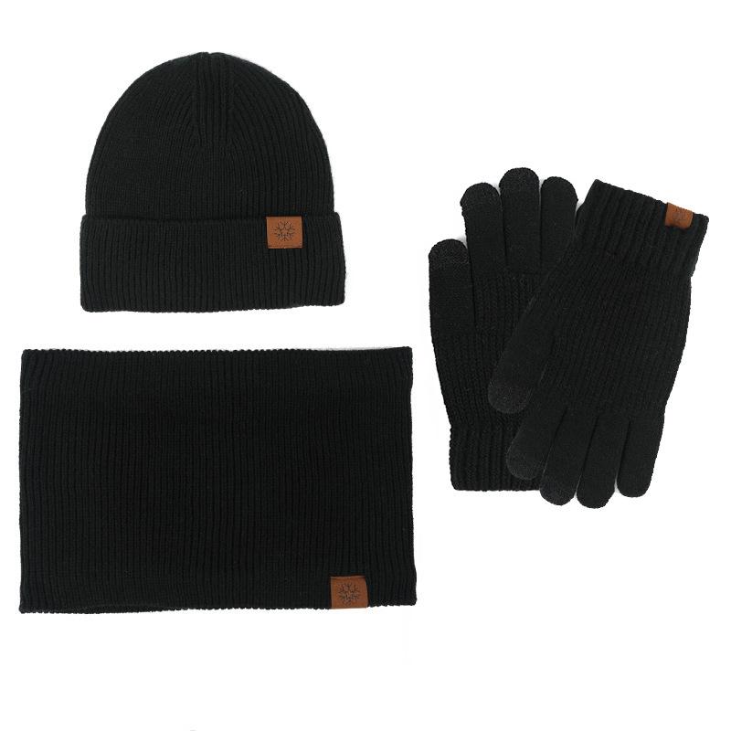

Winter hat scarf gloves three-piece set fleece touch screen outdoor cold protection thickened knitted hat three-piece set