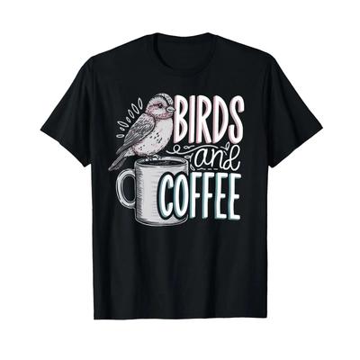 Birds And Coffee I Love T Shirt Vintage Fashion Top For Everyday Wear Breathable Versatile Streetwear Stretched Stylish