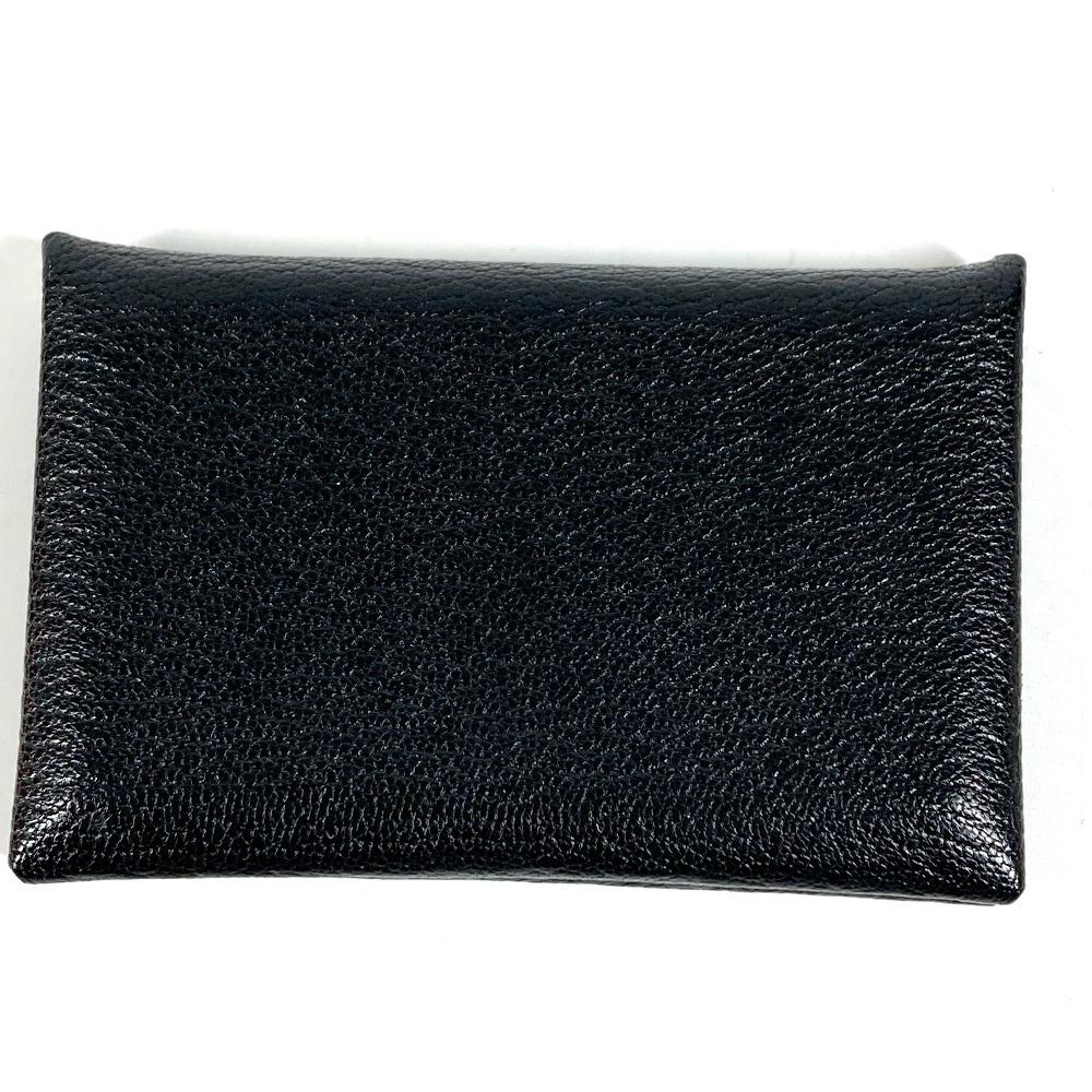 HERMES Wallet Calvi SilverHardware Small Bifold Card Case coin purse Black