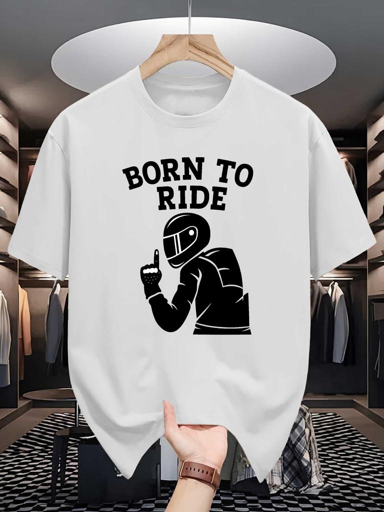 Unisexs Born To Ride Biker Rider Graphic Tee Motorcycle Slogan Print O Neck Short Sleeve Cotton Tops For Motorbike Fan Unisex
