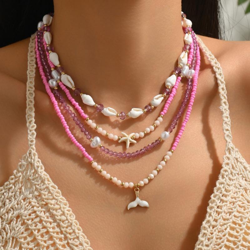 Seaside Necklace, Ocean Wind Exaggerated Shell Pendant, Light Luxury Niche Dyed Gravel Jewelry Women