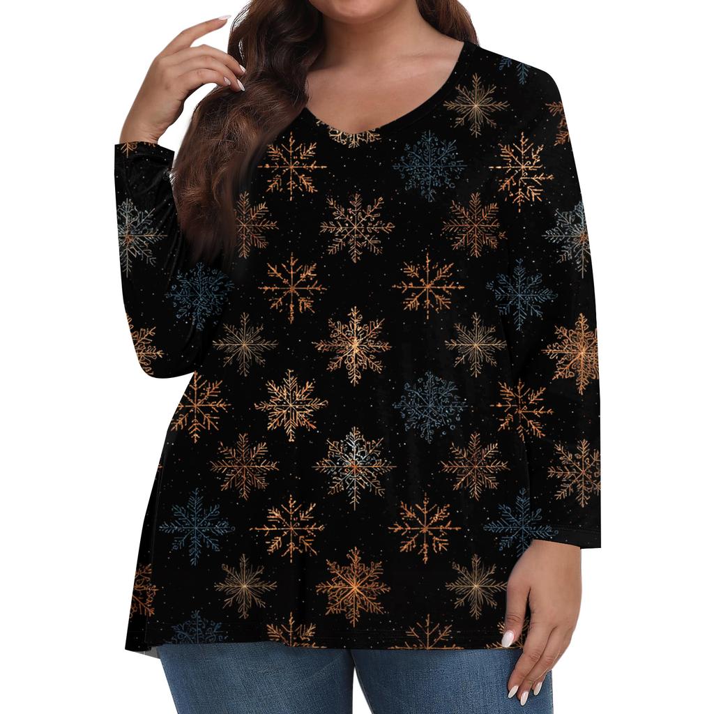 Women's Fashionable Casual Long Sleeved Plus Size  Print Top Plus Size Floral Print Top