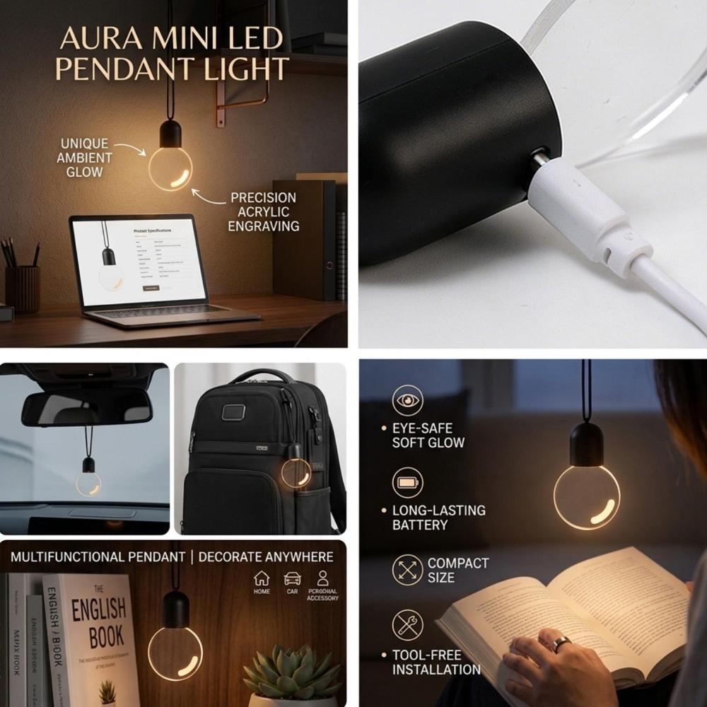 Acrylic LED Light Bulb Car Pendant Auto Rearview Mirror Hanging Ornament USB Charger Motion Activated Interior Styling Charms