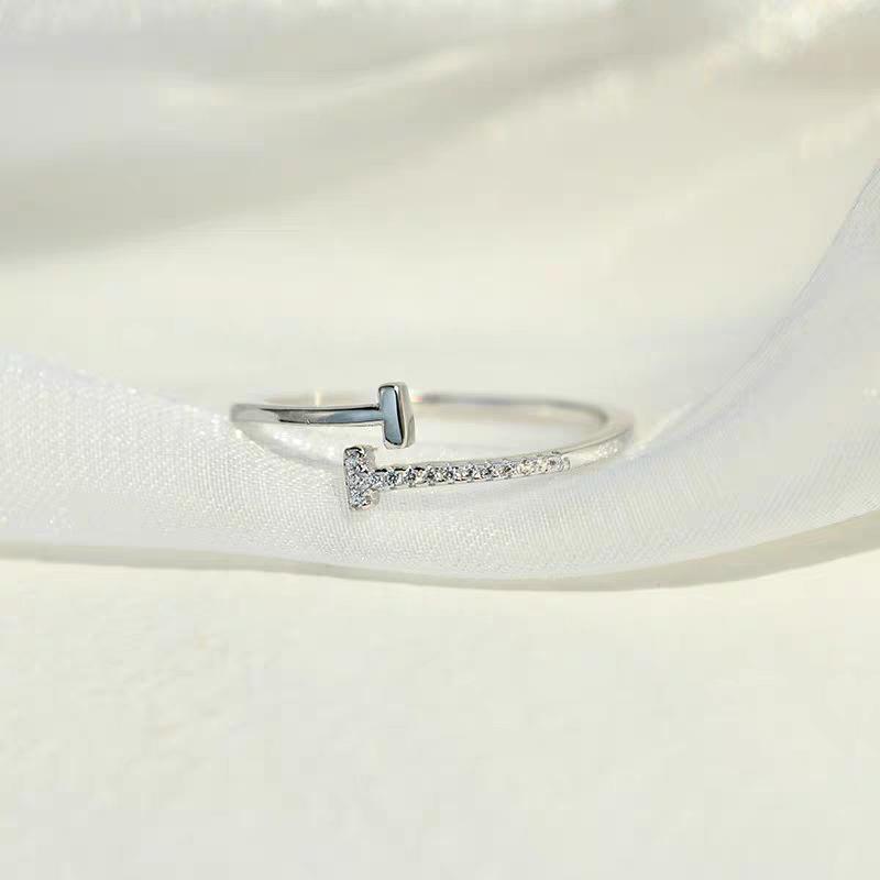 S925 Sterling Silver Double T Open Women's Ring - Korean Style, Minimalist, Luxury Feel, Niche Design.