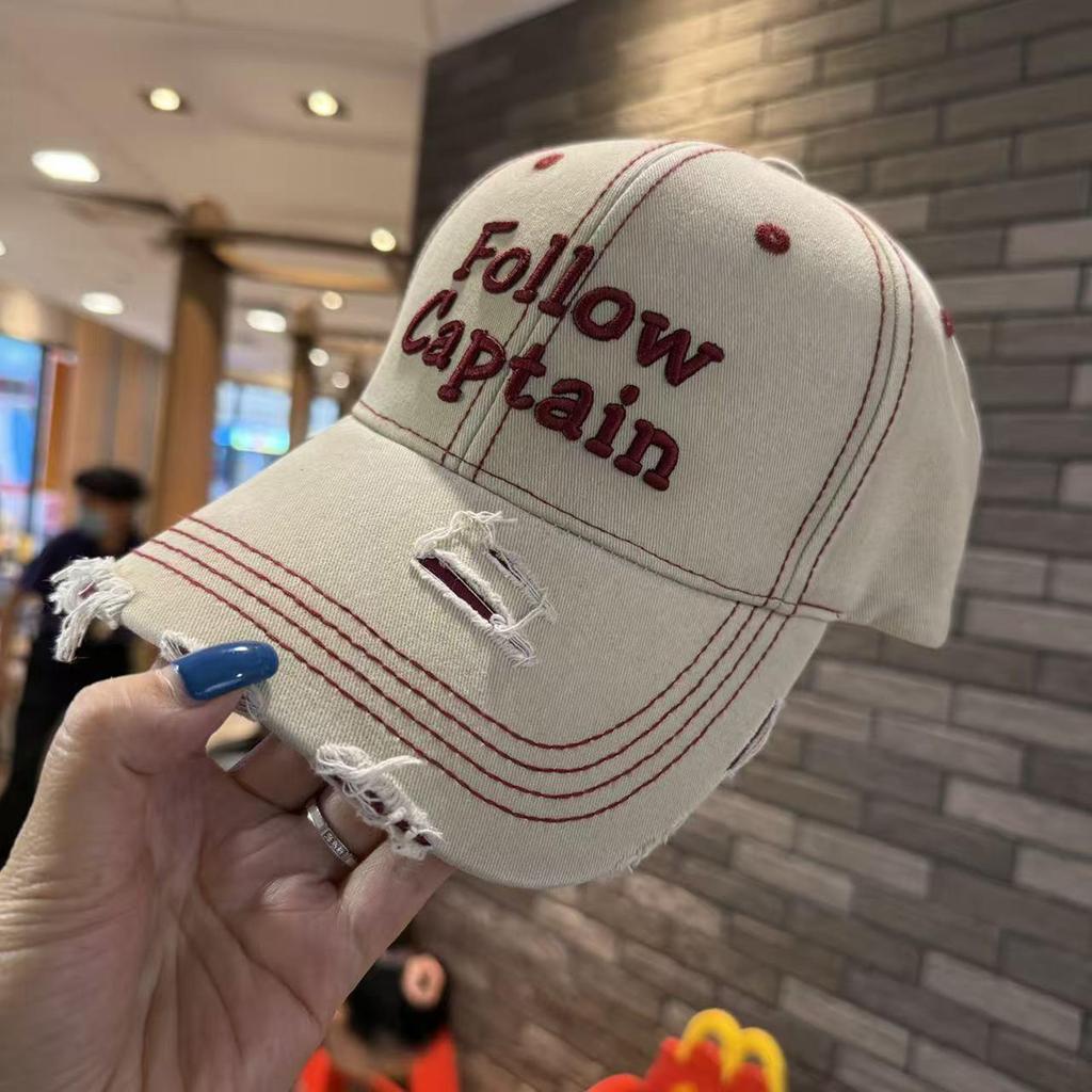 New Letter Embroidery Old Ripped Baseball Cap Children Retro Big Head Circumference Showing Face Small Casual Cap