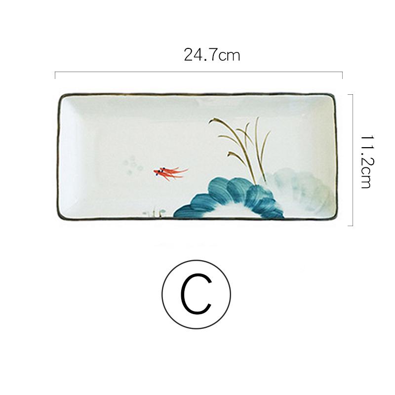 9.7 Inch Japanese Sushi Plate Ceramic Dinner Serving Plate Flower Fruit Dessert Tray Rectangle Dinner Dishes Microwave Safe Quality