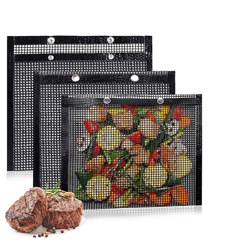 Reusable Non-stick BBQ Mesh BBQ Bag with Silicone Brush and Food Tongs for Outdoor BBQ Mesh BBQ Bag