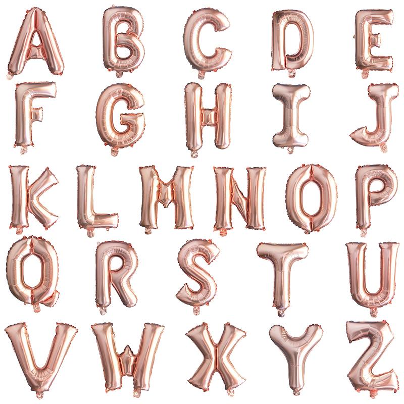 

16 32 Inch Foil Letter Balloons A-Z Air Helium Alphabet Balloon Figures Happy Birthday Wedding Decorations Adult Name Baloon Z&16INCH рожевий колір золота