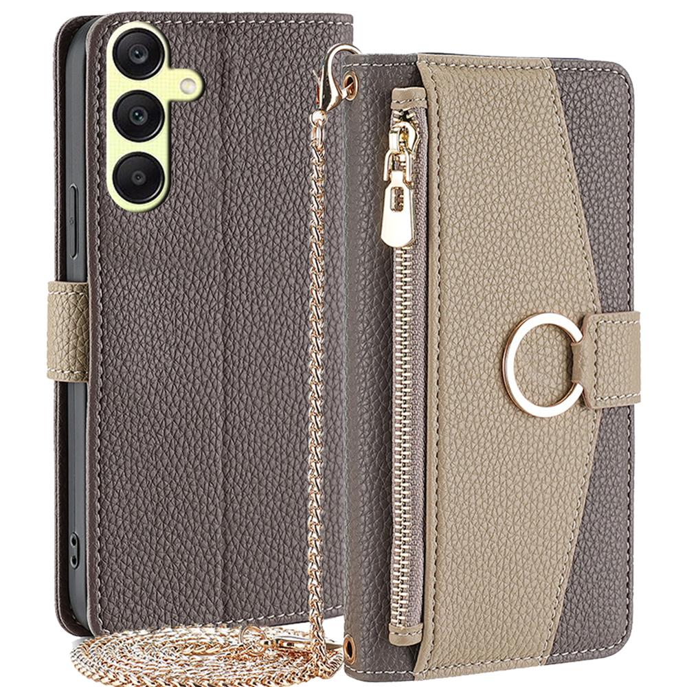 

For Samsung Galaxy A25 5G (Global) (161.0 x 76.5 x 8.3mm) Magnetic Phone Case Zipper Pocket Leather Protective Cover Grey