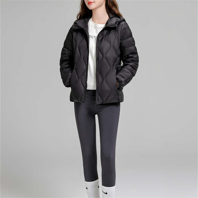Lightweight Down Jacket Women's Short Hooded Autumn And Winter Slim Fit Versatile Long Sleeved White Duck Down Warm Jacket