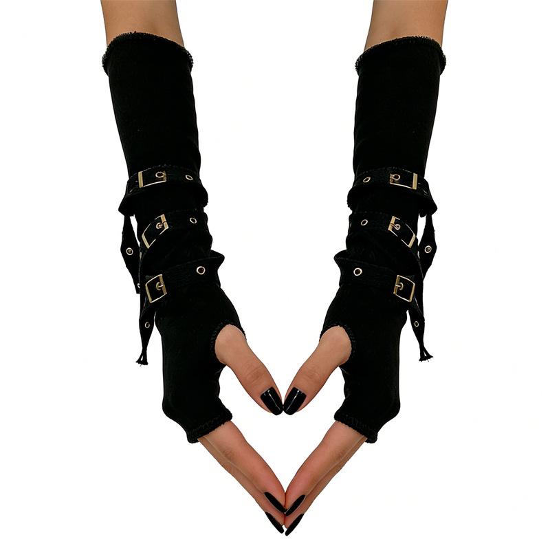 Dark Style Fingerless Motorcycle Gloves – Hot Girl, Neutral Spring/Summer Sleeves, European & American Style.