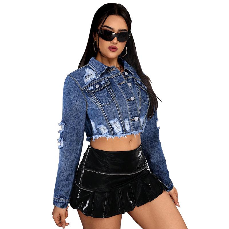 Women's Ripped Denim Tassel Top Jacket - New Fashion