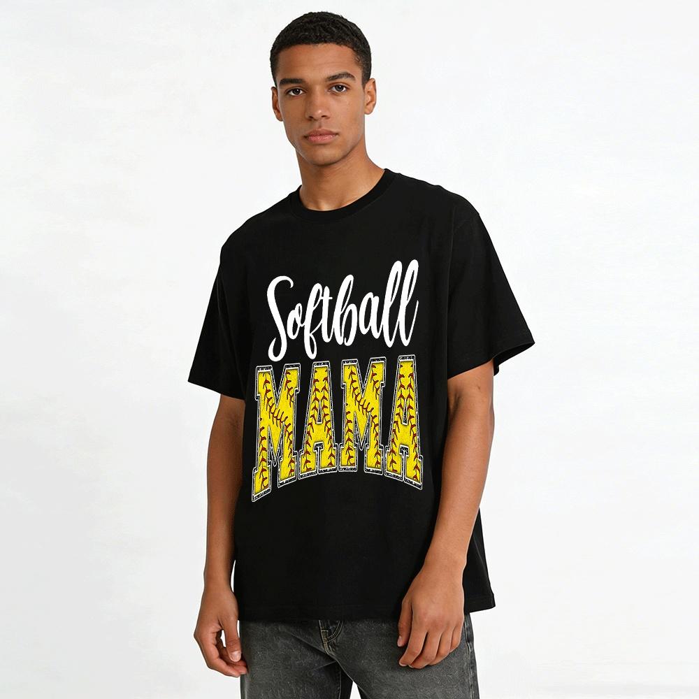 Softball Mama Baseball Pattern Print Casual Short Sleeve T-Shirt Pure cotton T-shirt