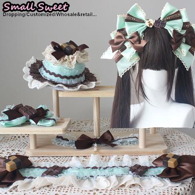 Lolita Headband Gothic Y2K Girls Cosplay Mint Chocolate Headband Hair Accessories Minchodan Bow Edge Clip Headwear Choker