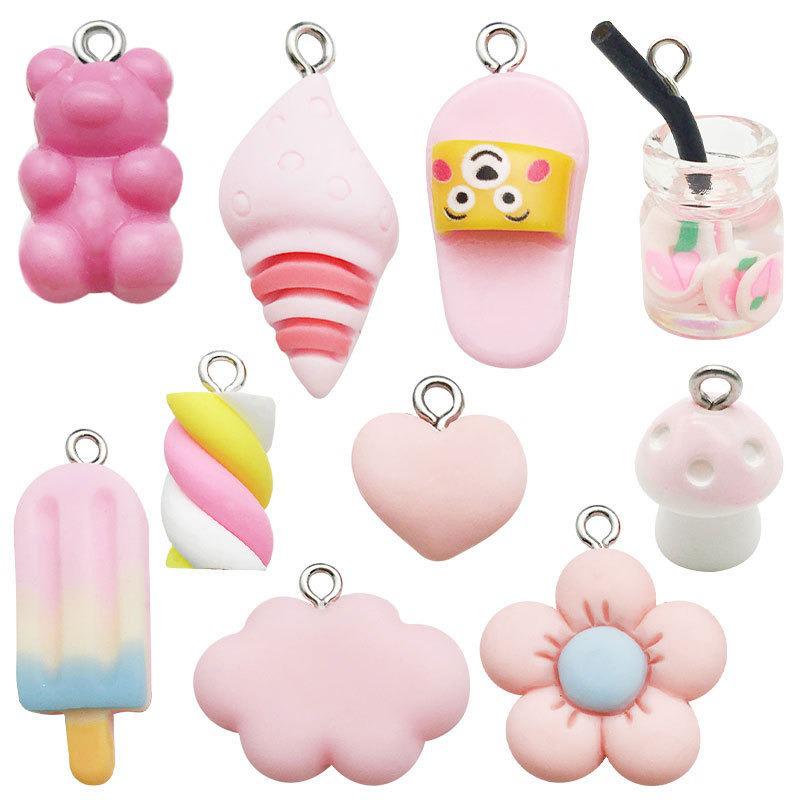 DIY Resin Pink Bear Lollipop Ornaments: Necklace, Earrings, Key Pendant Accessories