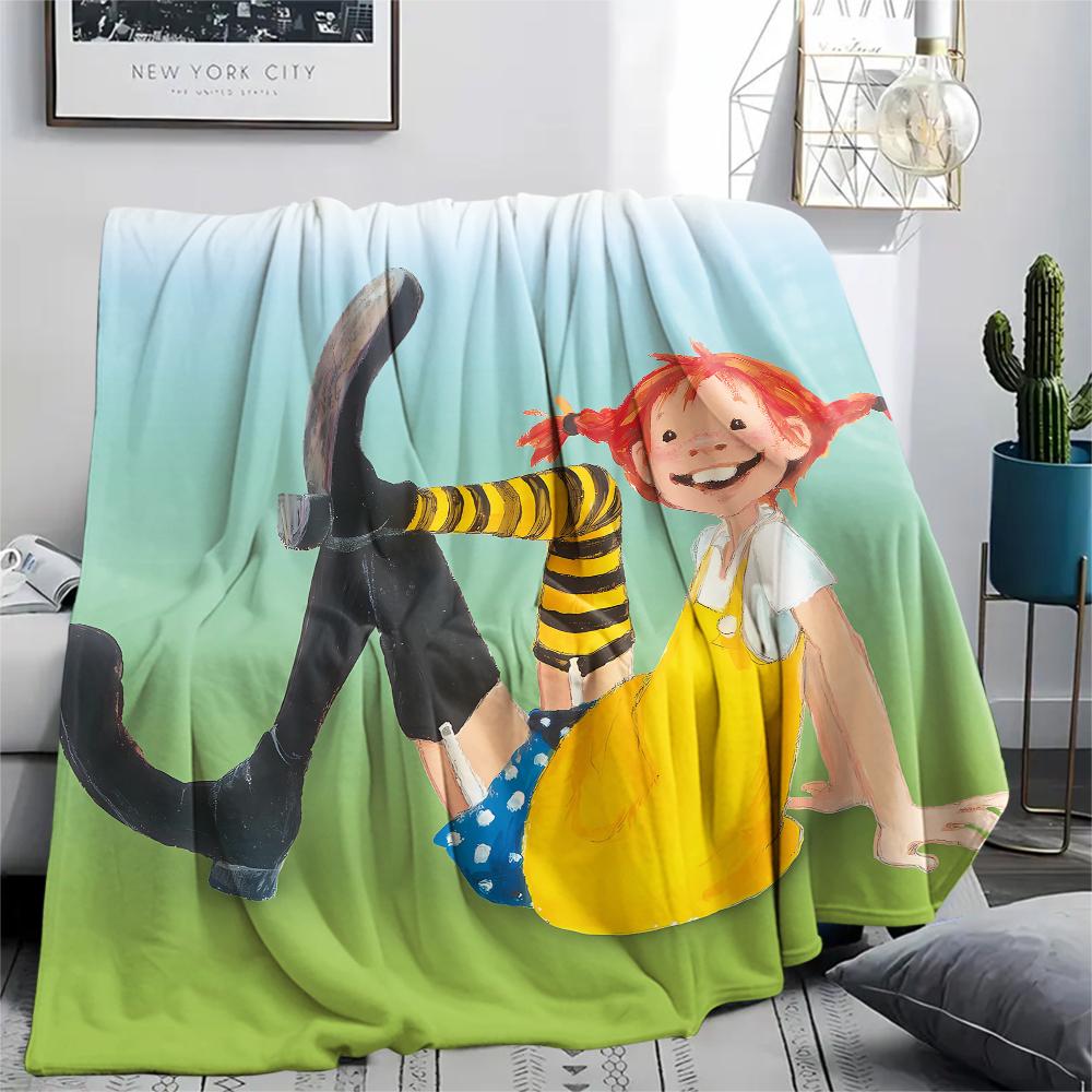 1PC Pippi Longstocking Print Flannel Blanket, High Quality All Seasons, Home Decor, Warmth and Comfort, Perfect for Christmas Gifts