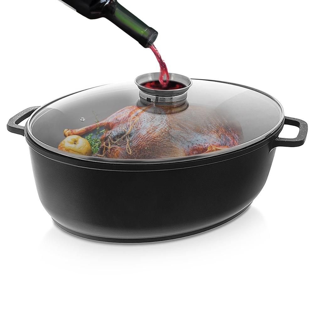 Granit-Bräter mit Deckel, ovaler Schwanenhals GRANDE 12 l, 43,5x33,5 cm