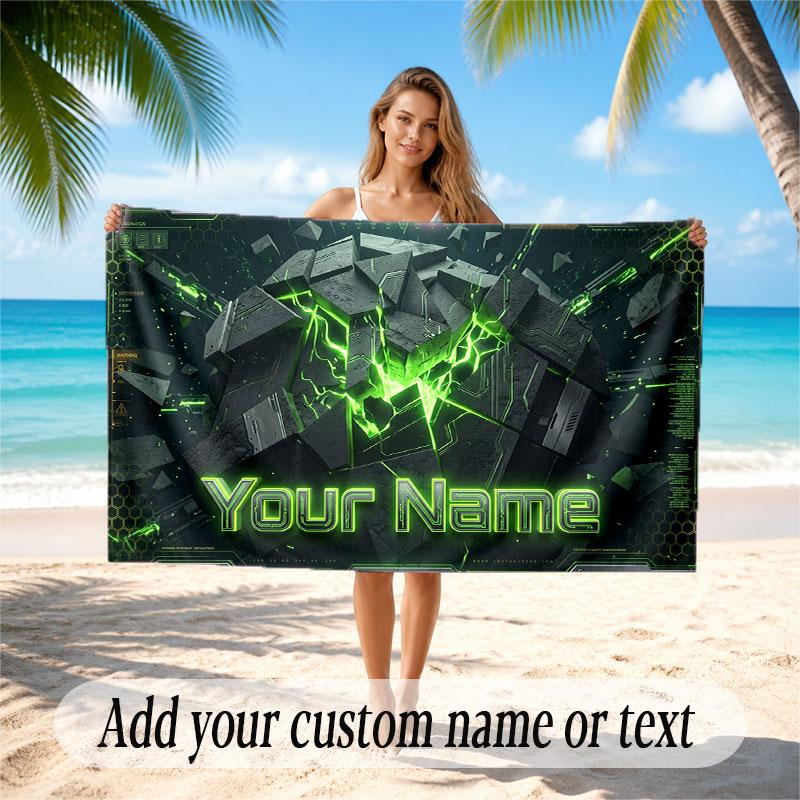 City Cyberpunk Theme Soft Beach Towel Personalized Custom Name Text Towel Portable for Beach Pool Travel