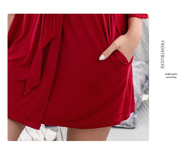 Plus Size Modal Cotton Lace Sleepwear - Women's Solid Color Loose Nightgown/Bathrobe