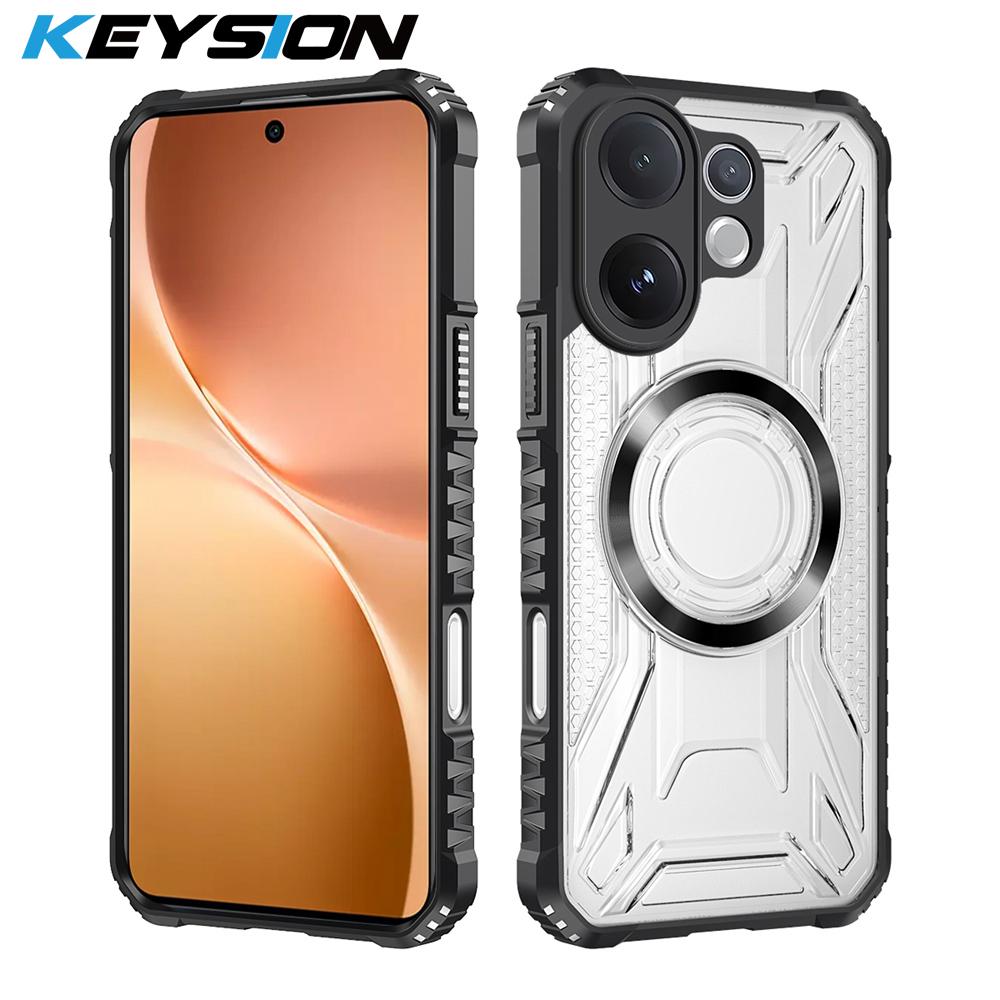 

KEYSION Transparent Magnetic Case for VIVO V60 Soft Silicone+PC Heavy Duty Shockproof Phone Back Cover for for VIVO V60 5G for VIVO V60
