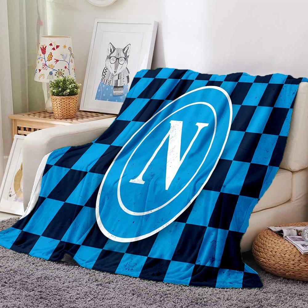 Coperta in Flanella Blu Elettrico con Logo Napoli, Poliestere Morbido, Design Moderno, Per Tutte le Stagioni per Campeggio, Viaggi, Regali per le Feste o Compleanni