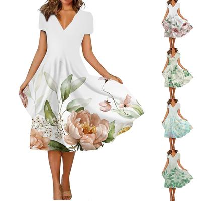 Women's Summer Casual Floral Print Short Sleeve Swing Dress