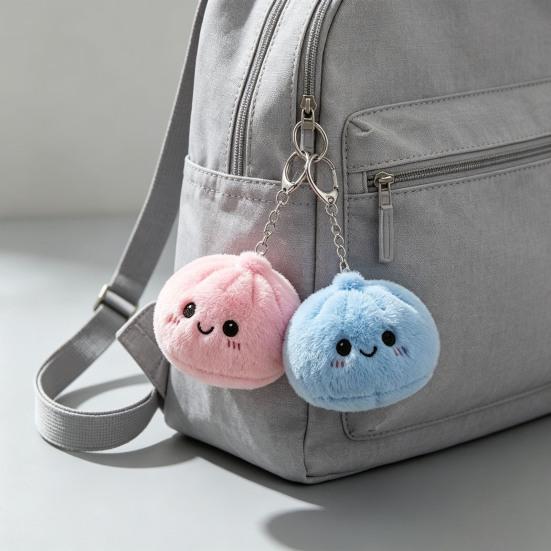 Soft Stuffed Food Bag Charm Dumplings Keychains, Mini Plush Toys, Kawaii Key Chain Backpack Charms, Gift for Dumpling Lovers Fidget Keychains