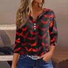 Women's T Shirt Halloween Print Button 3/4 Sleeve Daily Weekend Fashion Basic V- Neck Regular Top
