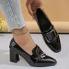 Fashion Soft Sole Spring New 2025 New Patent Leather Square Buckle Cuff Feet Block Heel High Heel Black Small Leather Shoes