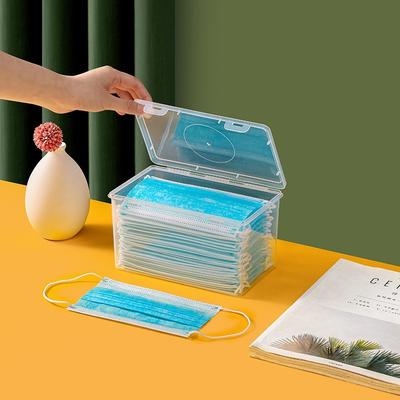 Square Mask Storage Box, Plastic Transparent Large-Capacity Drug Mask Box, Desktop Cosmetic Storage Box.