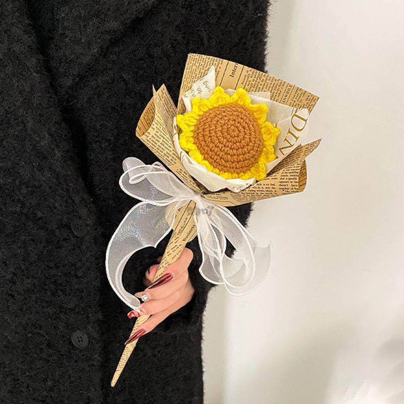Creative Knitted Rose Fairy Stick Valentine's Day And Birthday Gift Sweet Lovely Crocheted Sunflower Magic Wand Small Bouquet