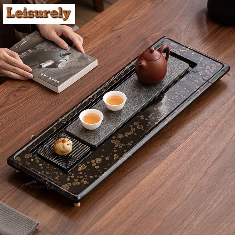HOYIHM Black Stone Lacquer Tea Tray Dried Fruit Plate Coffee Storage Board Kitchen Storage & Organization Dishes For Serving Tea