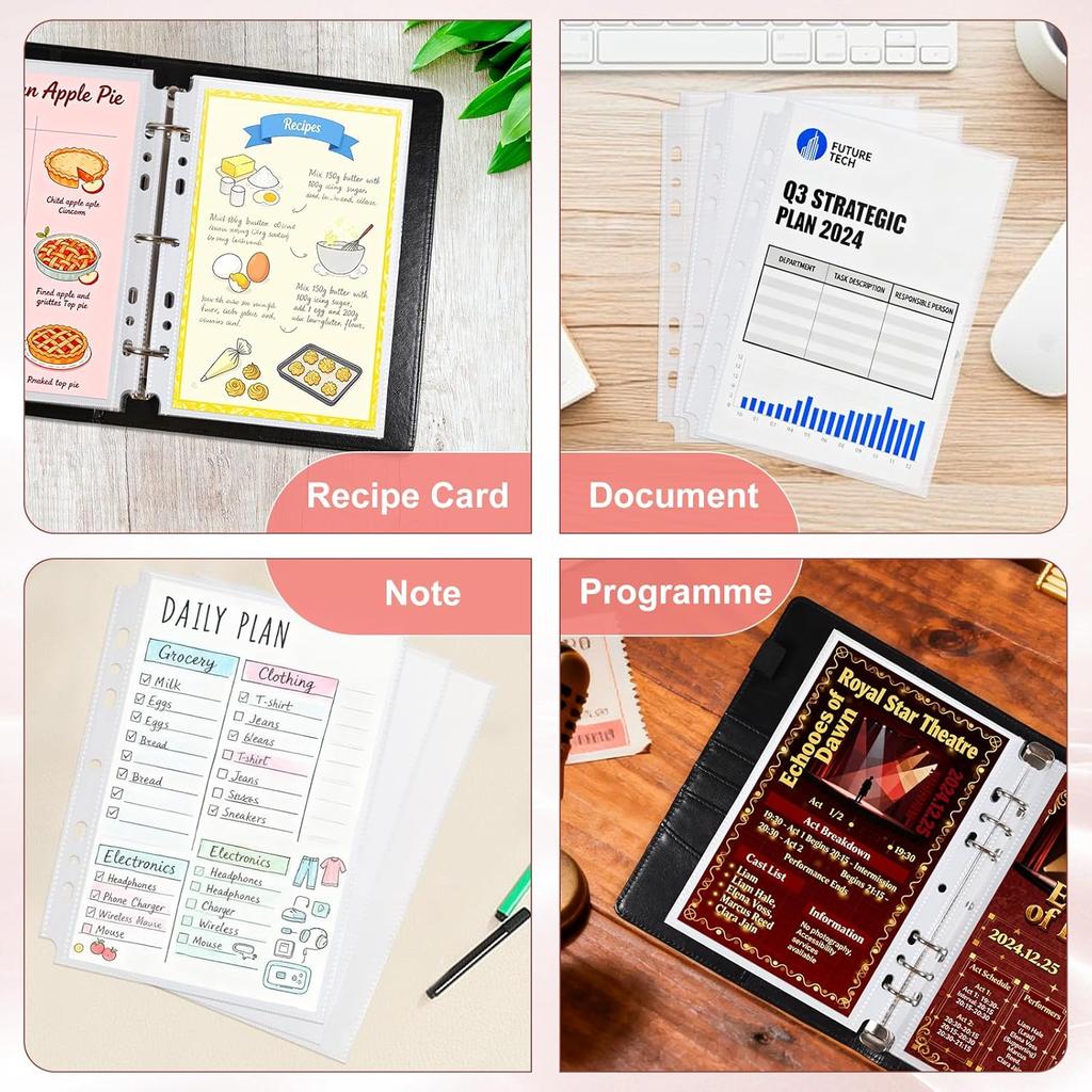 30 Pack 60 Pockets 5.5x8.5” Sheet Protector Sleeves for 6 Ring A5 Binder, A5 Mini 3 Ring Binder, Ultra-Clear Playbill Holder Sleeves, Double-Sided,