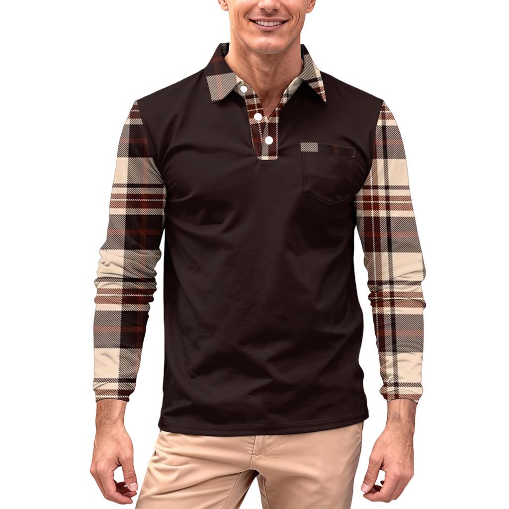 Męska długa, z długim rękawem, kołnierzykiem, zapinana na guziki, z kieszenią, codzienna bluzka