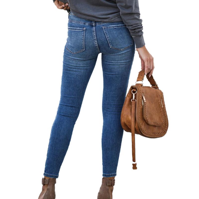 GMXIA Spring Stretch Mid Waist Slimming Denim Small Leg Nine Minute Pants