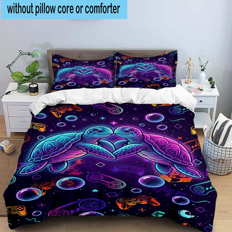 Underwater Two Sea Turtles 3pcs Bedding,Including 1pc Duvet Cover And 2pcs Pillowcases Perfect for Christmas,Ideal for Bedroom, Dormitory