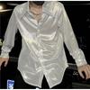 Men's Long Sleeve Button-Down Shirt Shiny Fabric Loose-Fit Casual Shirt