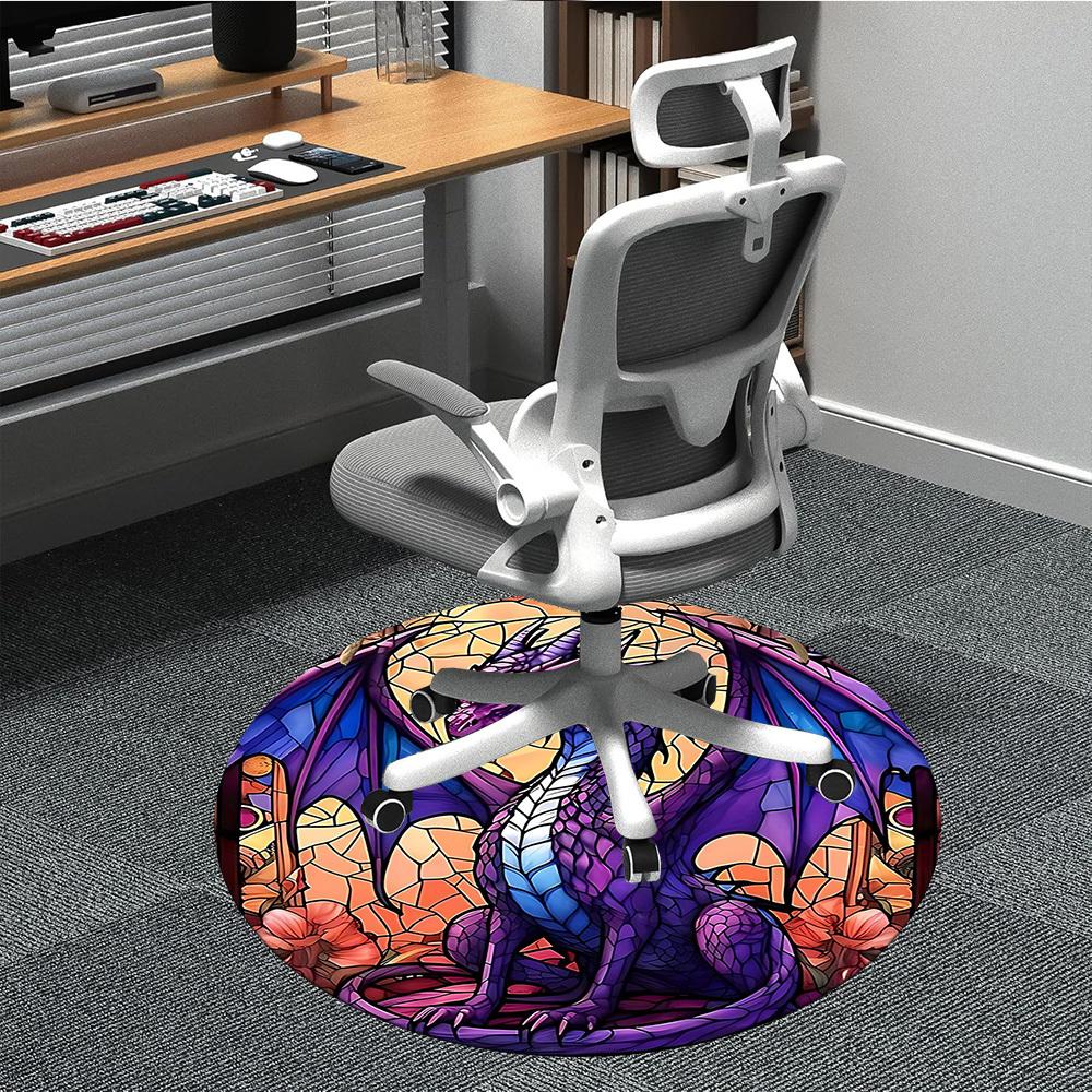

1pc Stained Glass Dragon Chair Carpet for Office Non-Slip, Machine Washable Rug for Office, Room - Polyester, Machine Made yy251029189 80cm by 80cm
