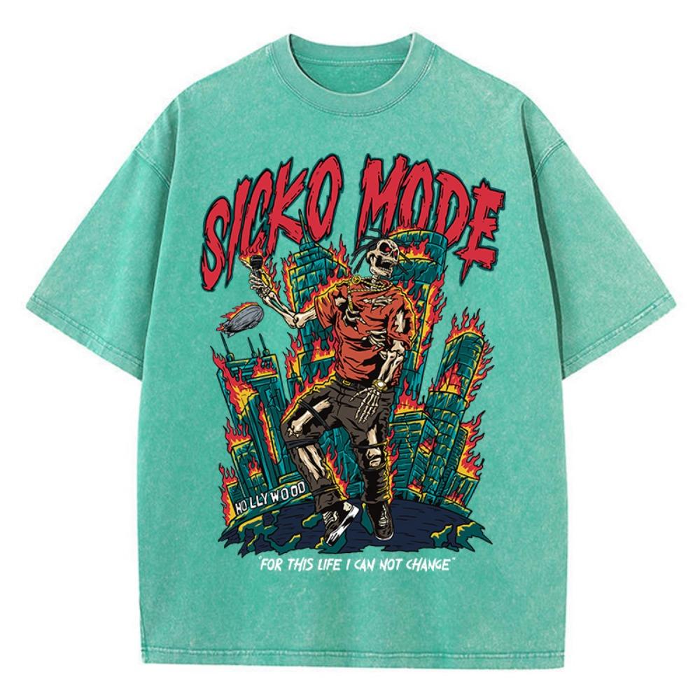 Amerikanisches Retro-T-Shirt Herrenmode Straßenkleidung Gewaschenes Altes Straßenkleidung Skelett Sänger Grafik-T-Shirts