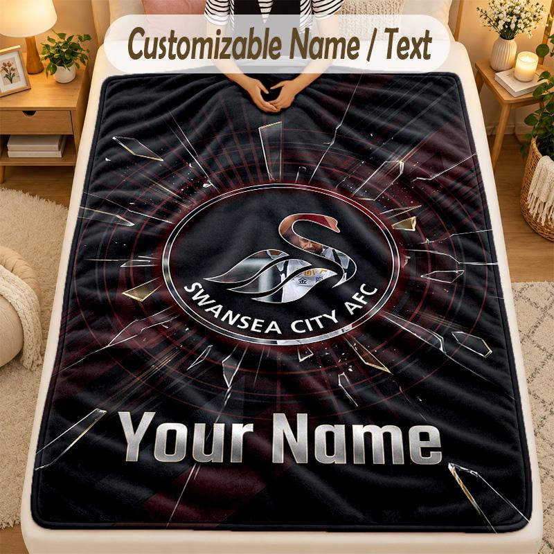Flannel BlanketSwansea City FC Custom Name Text Personalized Soft Warm Throw Blanket Home Decor Gift